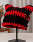 Striped Crochet Cat-Ear Beanie