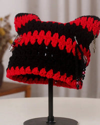 Striped Crochet Cat-Ear Beanie