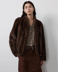 Faux mink fur solid stand collar pocket short coat. Thick, warm, and fluffy — a luxuriously elegant winter outerwear jacket for women.