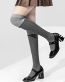 Two-Tone Ribbed Wool Knee-Socks