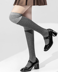 Two-Tone Ribbed Wool Knee-Socks