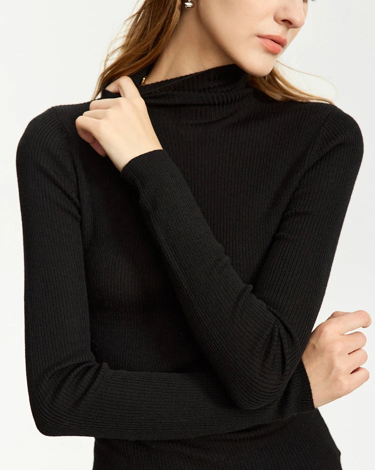 Simple Slim-Fitting Wool Turtleneck Sweater