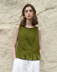 Pleated Linen Blend Sleeveless Tank Top