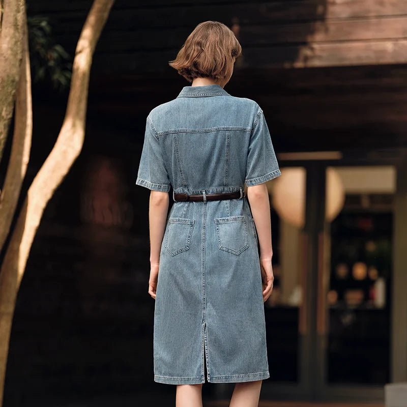 Waist-tightening High-end Long Denim Dress