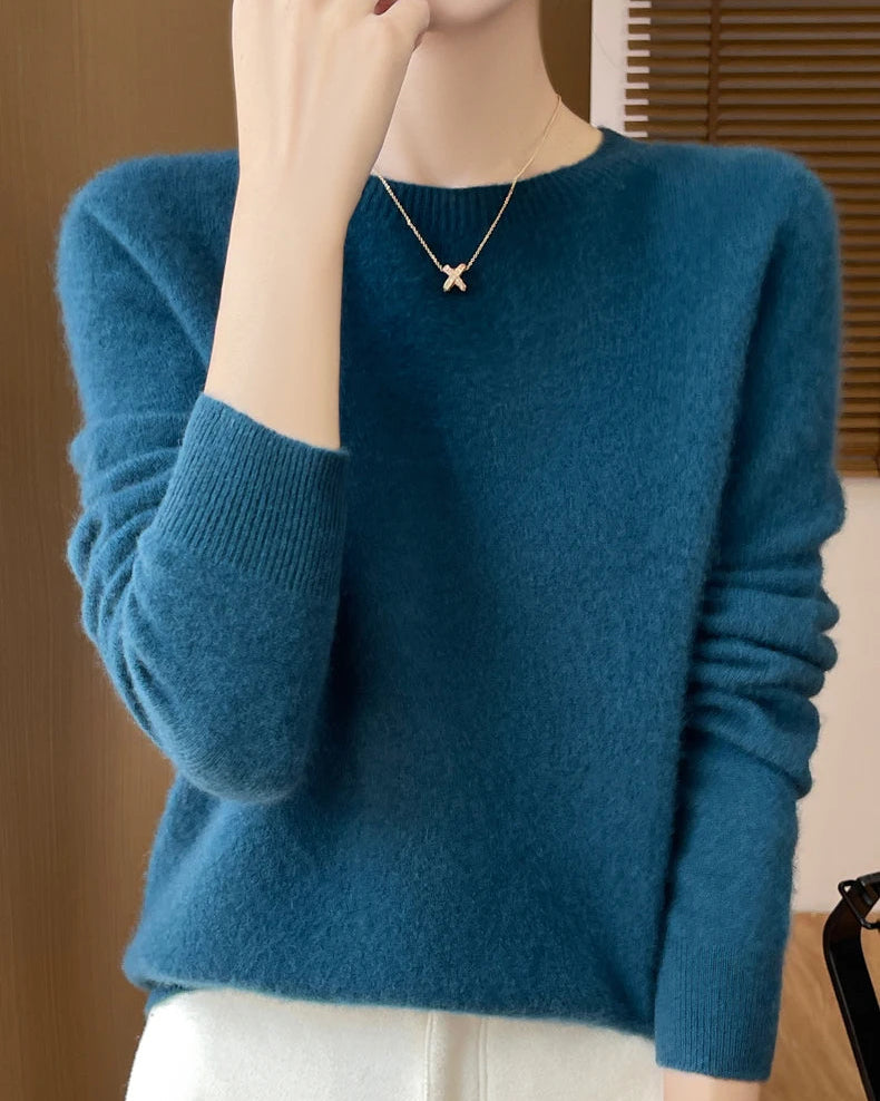Merino Wool O-Neck Pullover Sweater