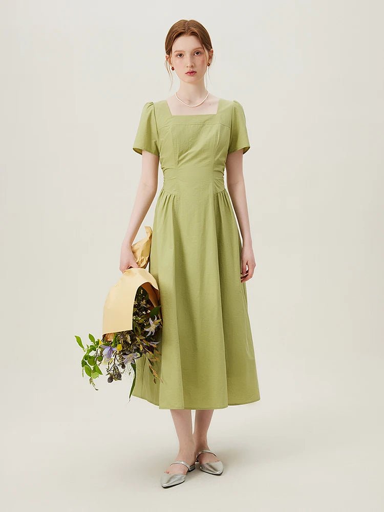 Square Neck High Waist Cotton A-LINE Dresses