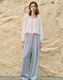 Simple Round-Neck Blouse With Puff Sleeves