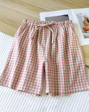 Plaid cotton gauze sleep shorts — lightweight, breathable, and designed for effortless comfort.