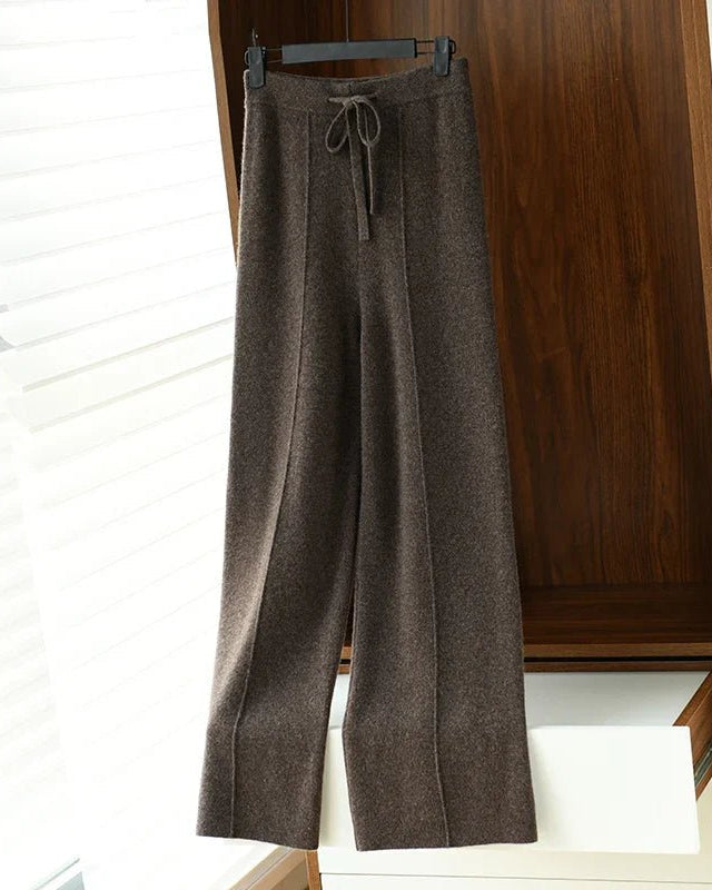Drawstring Wide-Leg Wool Pants