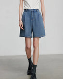 Wide-Leg Denim Shorts