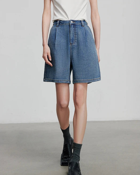 Wide-Leg Denim Shorts
