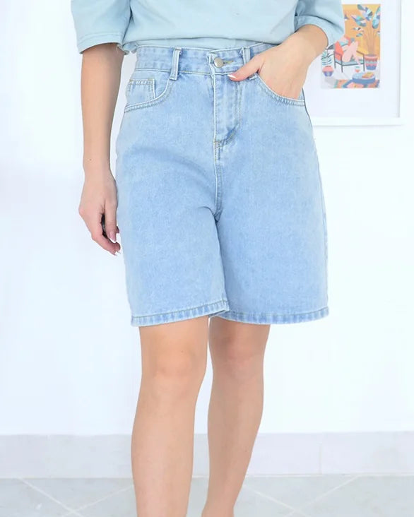 Vintage Straight Leg Denim Bermuda Shorts