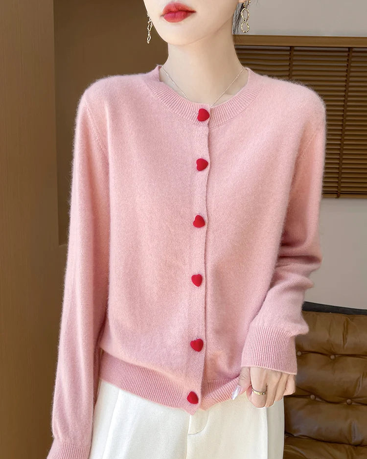 Merino Wool Half-High Collar Loose Knit Cardigan