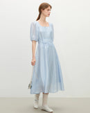 Puff Sleeve Square Neck French Style Dress