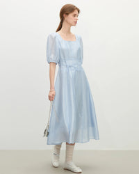 Puff Sleeve Square Neck French Style Dress