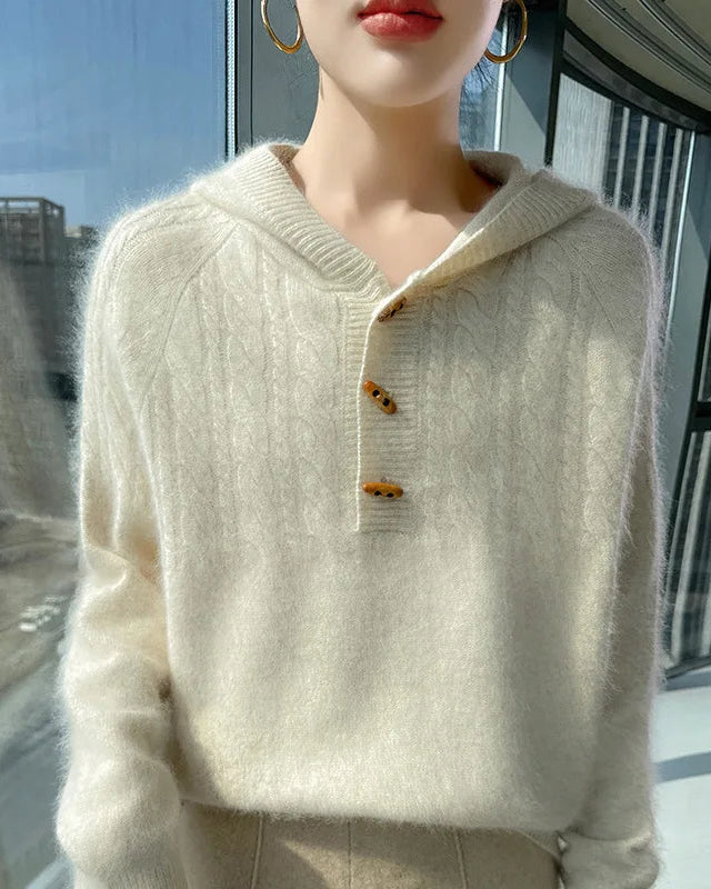 Mink Cashmere Hooded Knit Pullover
