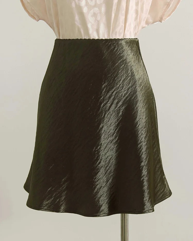 Elastic Waist Satin A-Line Mini Skirt