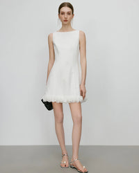 High-End Boat Neck Petal Design Dress