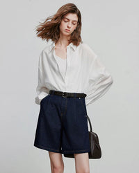 Wide-Leg Denim Shorts