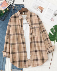 Plaid Lapel Single-Breasted Loose Shirt