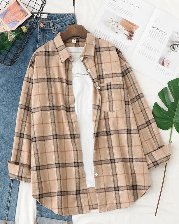 Plaid Lapel Single-Breasted Loose Shirt