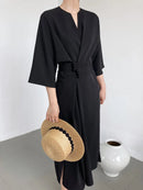 Long Sleeve V-neck Slim Waist Dress