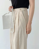 High-Waisted Cotton-Linen Straight Leg Pants