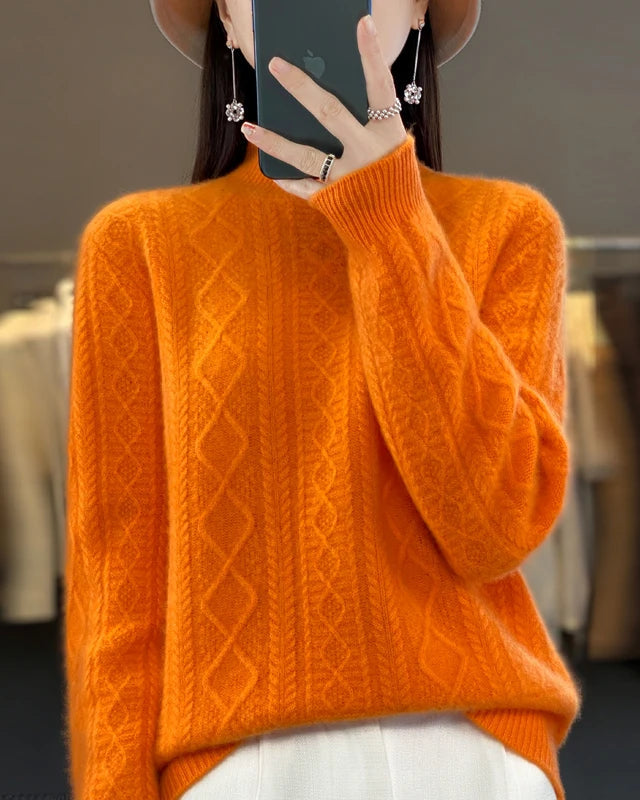 Diamond-Knit Wool Mock-Neck Sweater