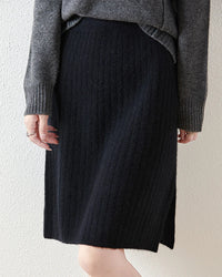 Wool Knit Straight Mini Skirt