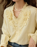 Hand-Sewn Rose Lantern-Sleeve Shirt