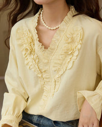 Hand-Sewn Rose Lantern-Sleeve Shirt