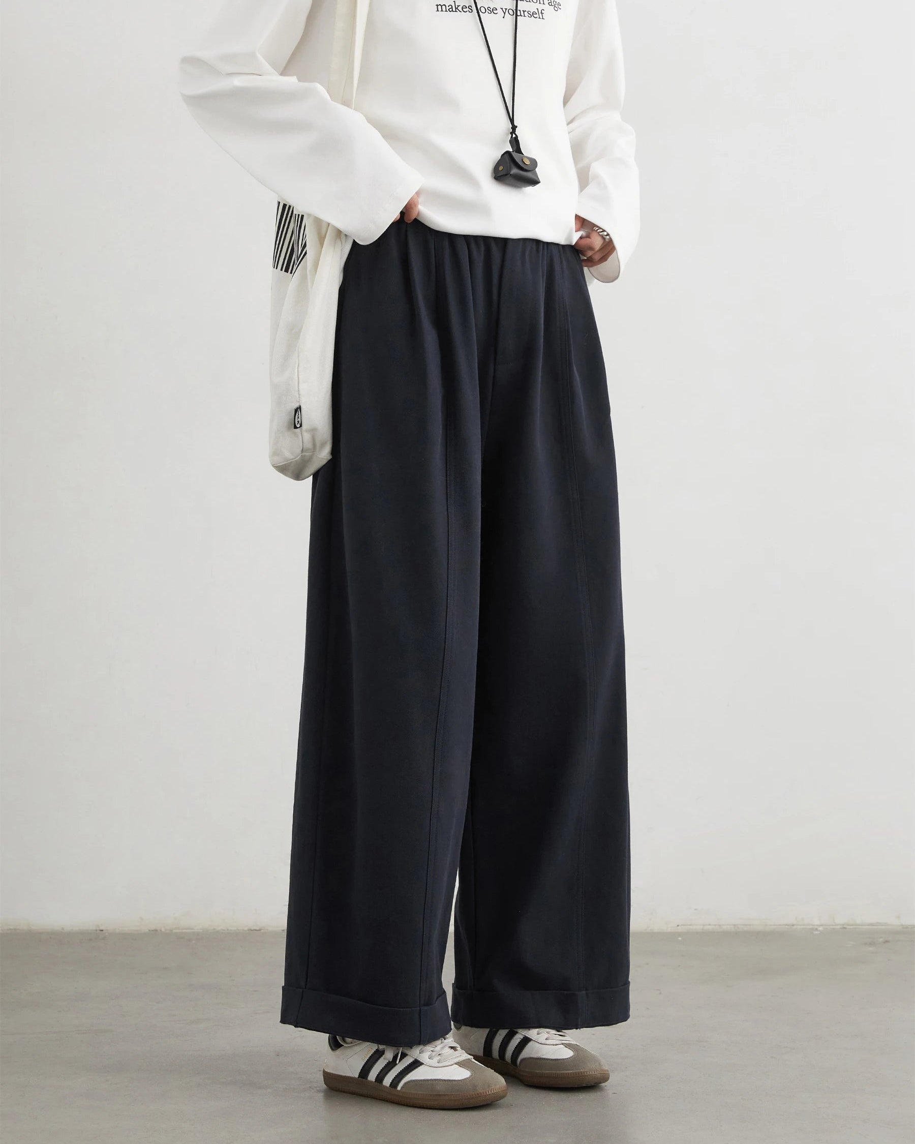 High-Waist Pleated Wide-Leg Casual Trousers