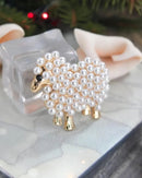 Faux Pearl Lamb Animal Brooch