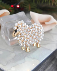 Faux Pearl Lamb Animal Brooch