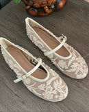 Embroidered Strappy Ballet Flats