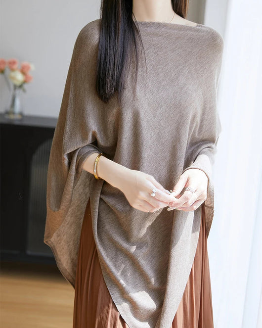 Merino Wool Knit Poncho Shawl