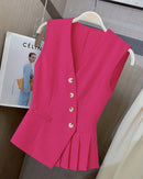 Asymmetric Button Peplum Vest