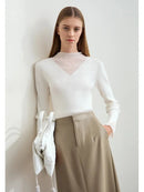 Turtleneck Sheer Panel Slim Top