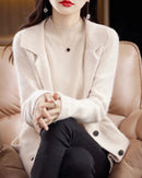 Mink Cashmere Tailored-Collar Knit Cardigan