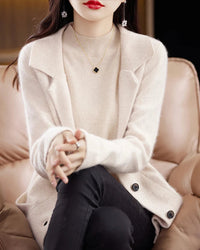 Mink Cashmere Tailored-Collar Knit Cardigan