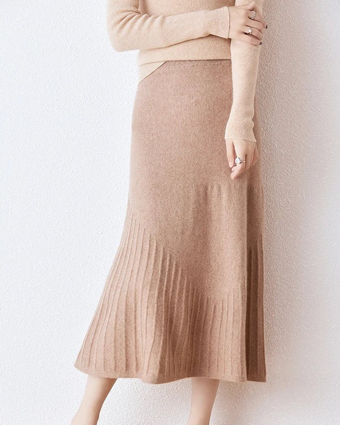 Wool Knitted High Waist A-Line Skirt
