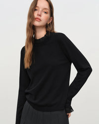 High-Neck Ruffled Knitted Slim-Fit Sweater