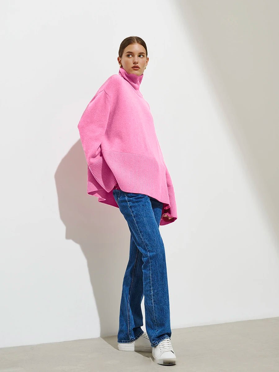 Turtle Neck Basic Knitted Split Pullover