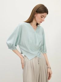 V-Neck Relaxed Casual Short Sleeve Linen Shirt