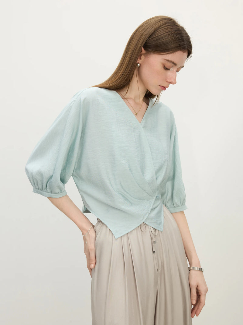 V-Neck Relaxed Casual Short Sleeve Linen Shirt