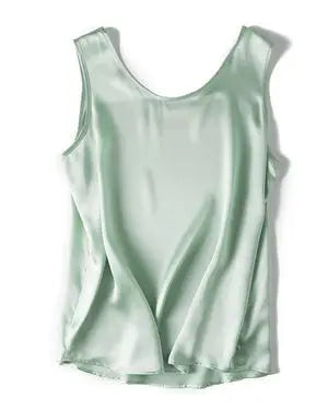 Crew-Neck Sleeveless Silk Top
