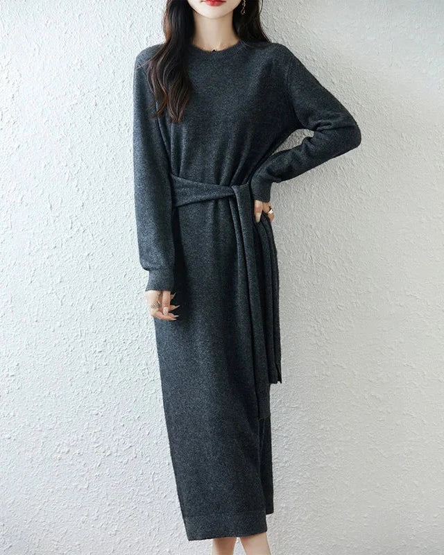 Merino Wool Belted Knit Dress