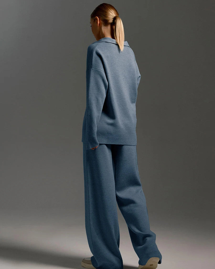 Polo Neck Sweater & Wide Leg Pants Set
