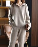 Wool Cashmere Lapel Sweater & High-Waist Pencil Trousers Set