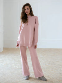 Half Turtleneck Sweater & Wide Leg Pants Knitted Set